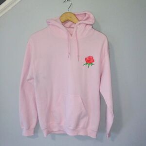 Bowery Supply Co Small Rose Hoodie Sweatshirt-Pink-Japanese-Kangaroo Pocket-Flaw